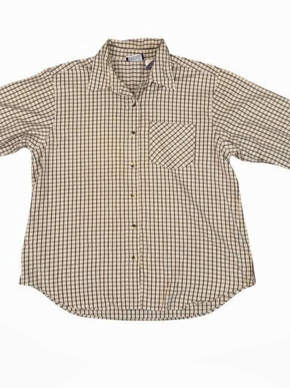 Erika & Co. Plaid Button Down in Beige & Brown Size L